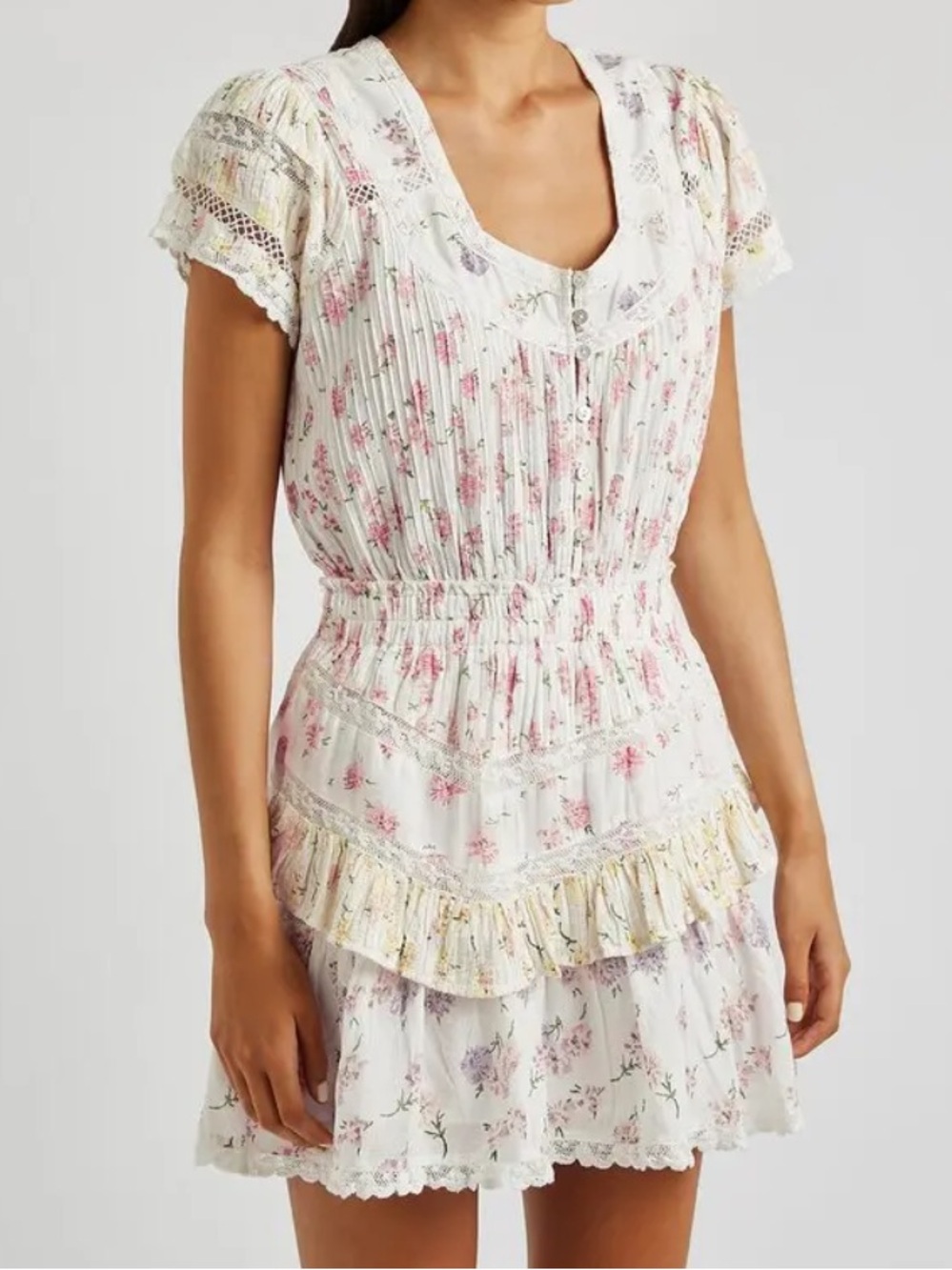 LOVESHACKFANCY Jeromie Puff Sleeve Floral Mini Dress Ladies Size small
